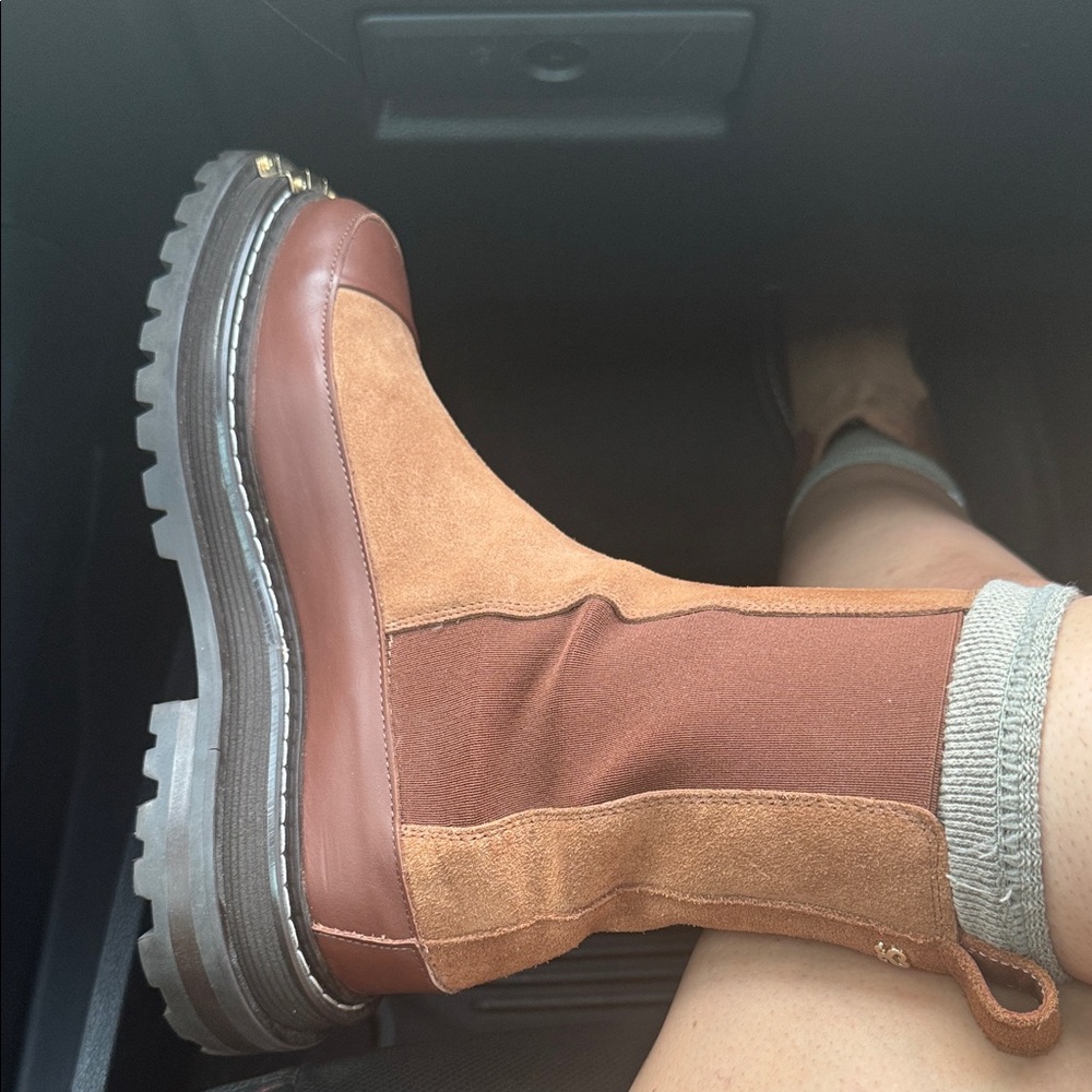 Sandro Brown and Tan Combat Boots